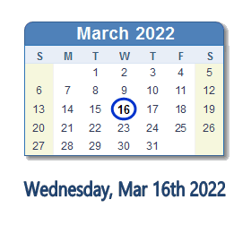 March 16, 2022 calendar