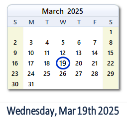 March 19, 2025 calendar