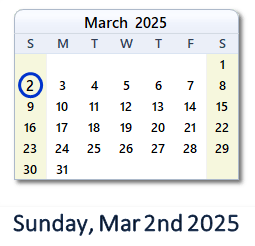 March 2, 2025 calendar