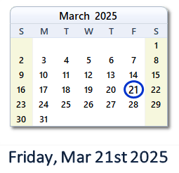 March 21, 2025 calendar