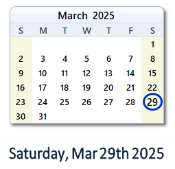 March 29, 2025 calendar