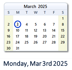 3 March 2025 calendar