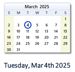 March 4, 2025 calendar