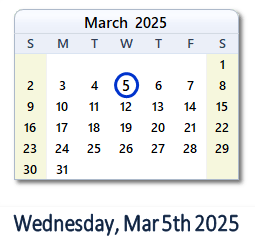 5 March 2025 calendar