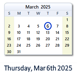 6 March 2025 calendar