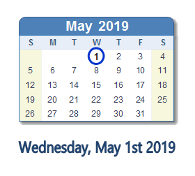 May 1, 2019 calendar
