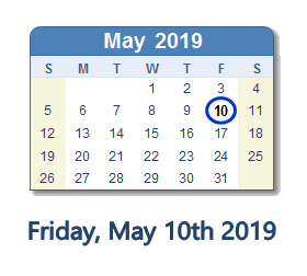 May 10, 2019 calendar