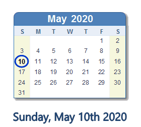 May 10, 2020 calendar