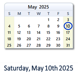 10 May 2025 calendar
