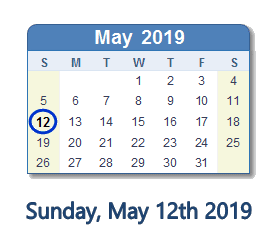 May 12, 2019 calendar