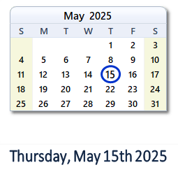 15 May 2025 calendar