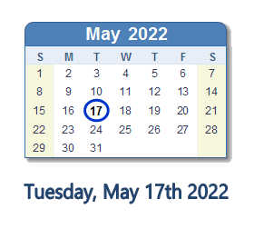May 17, 2022 calendar