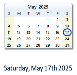 17 May 2025 calendar