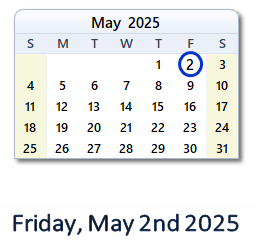 May 2, 2025 calendar