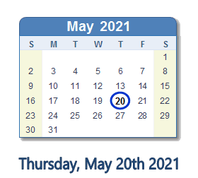 May 20, 2021 calendar