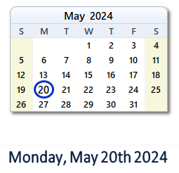 20 May 2024 calendar