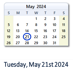 21 May 2024 calendar