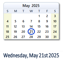 21 May 2025 calendar