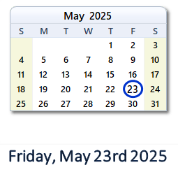 23 May 2025 calendar