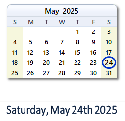 24 May 2025 calendar