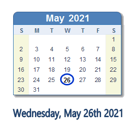 May 26, 2021 calendar