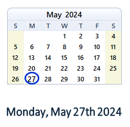 May 27, 2024 calendar