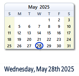 28 May 2025 calendar