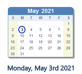 May 3, 2021 calendar