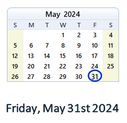 May 31, 2024 calendar