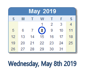 May 8, 2019 calendar