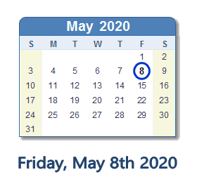 May 8, 2020 calendar