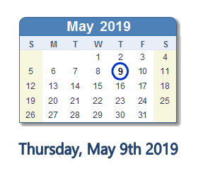 May 9, 2019 calendar