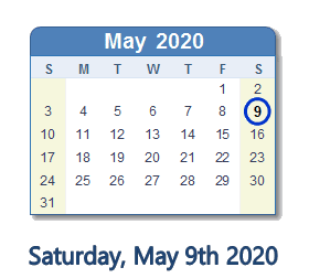 May 9, 2020 calendar