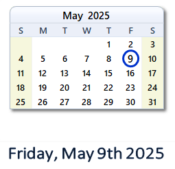 9 May 2025 calendar