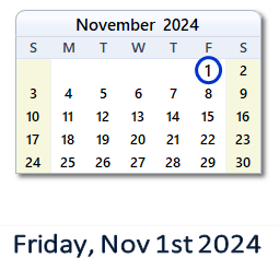 November 1, 2024 calendar