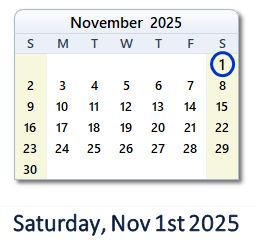 November 1, 2025 calendar
