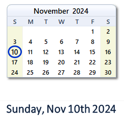 10 November 2024 calendar
