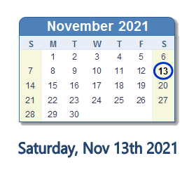 November 13, 2021 calendar
