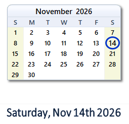 November 14, 2026 calendar