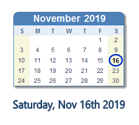 November 16, 2019 calendar