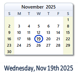 November 19, 2025 calendar