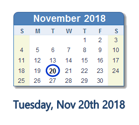 November 20, 2018 calendar