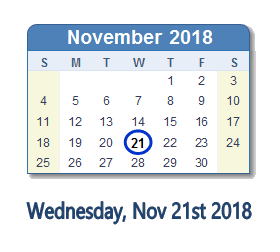 November 21, 2018 calendar