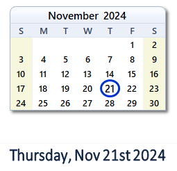 21 November 2024 calendar