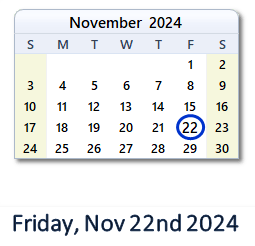 22 November 2024 calendar