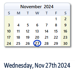 November 27, 2024 calendar