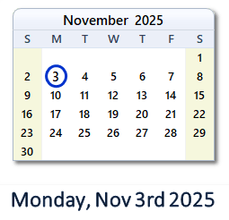 November 3, 2025 calendar