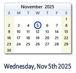 5 November 2025 calendar