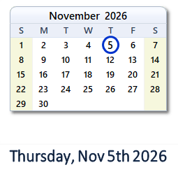 November 5, 2026 calendar