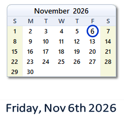 November 6, 2026 calendar